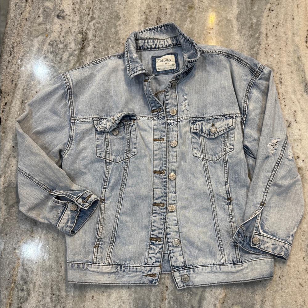 Mudd Denim Jacket Womens‎ Medium Distressed Light Wash 90s Retro